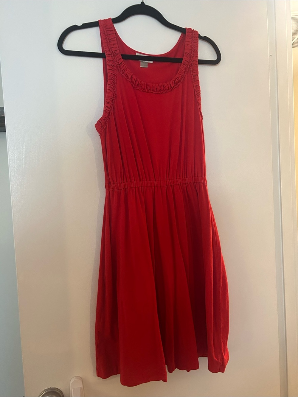 Red Sleeveless Ruffle-Trim Dress